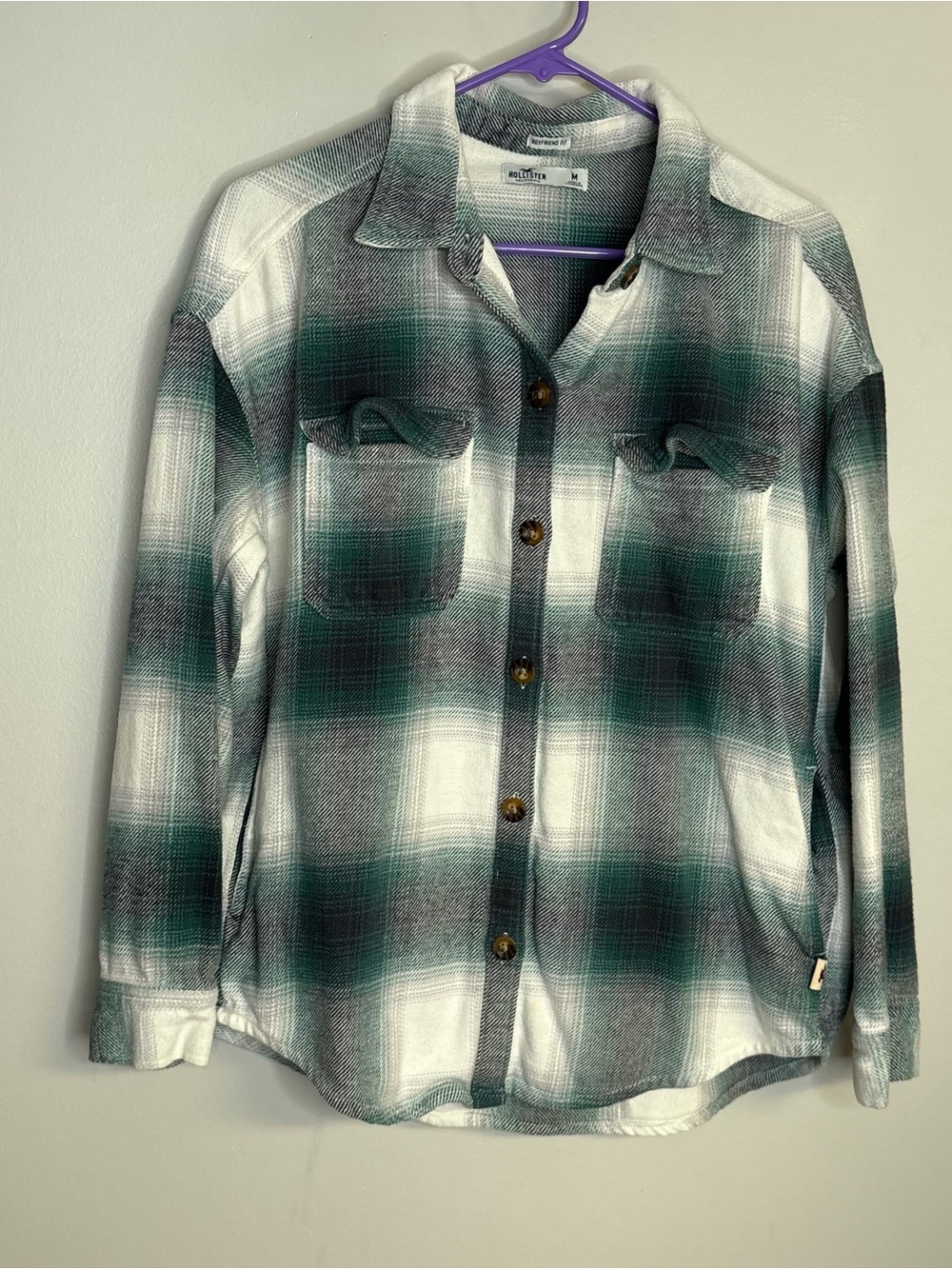 Hollister Green White Plaid Button-Up Shirt